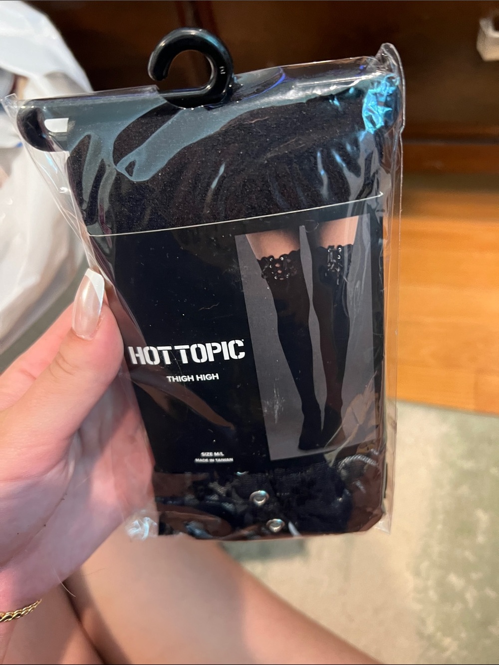 Hot Topic Black Lace-Up Thigh High Socks